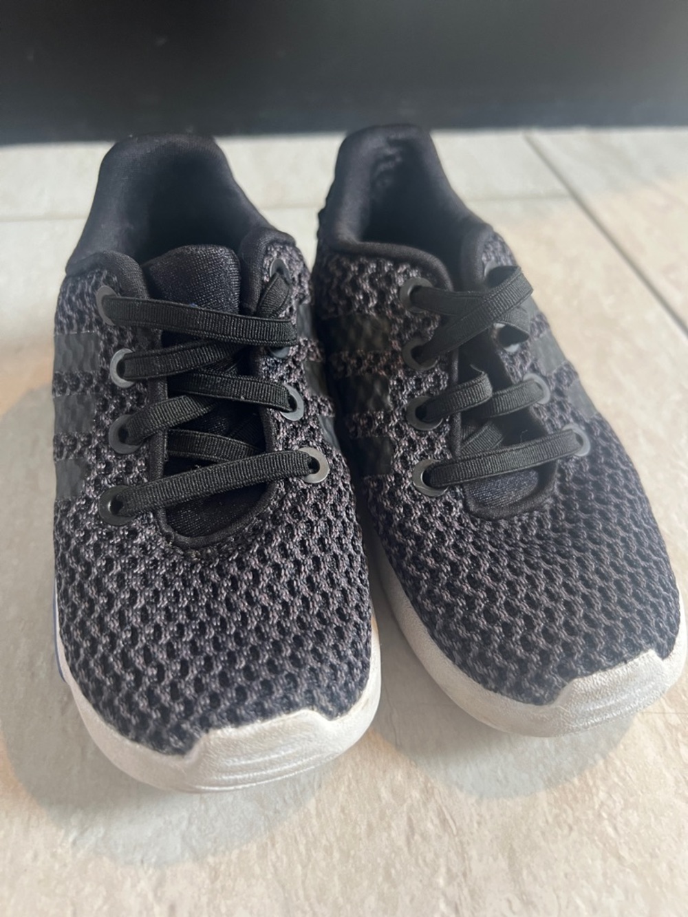 adidas Kids Black Knit Sneakers with White Sole
